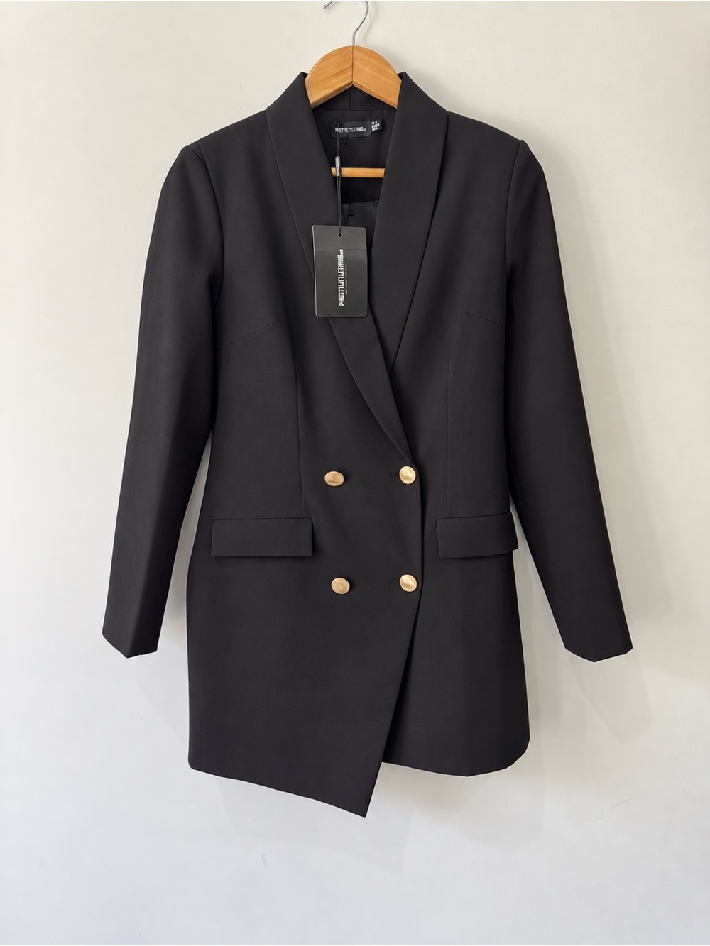 PrettyLittleThing Black Double-Breasted Blazer with Gold Buttons